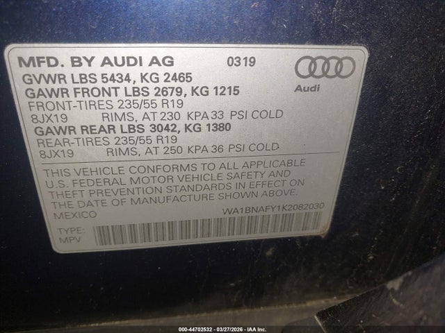 Продажа на аукционе авто 2019 Audi Q5 45 Premium, vin: WA1BNAFY1K2082030, номер лота: 44702532