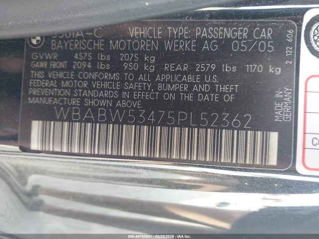 Продажа на аукционе авто 2005 Bmw 330ci, vin: WBABW53475PL52362, номер лота: 44702541