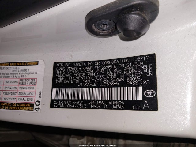 JTNKARJE1JJ553865 Toyota COROLLA IM