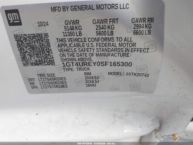 Aukcja sprzedaży 2025 Gmc Sierra 2500hd 4wd  Standard Bed Denali, vin: 1GT4UREY0SF165300, numer aukcji: 44702545