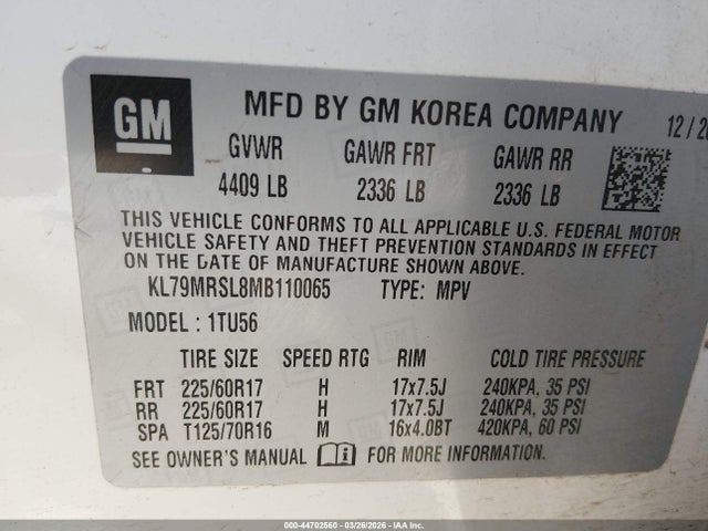 KL79MRSL8MB110065 Chevrolet Trailblazer Awd Lt