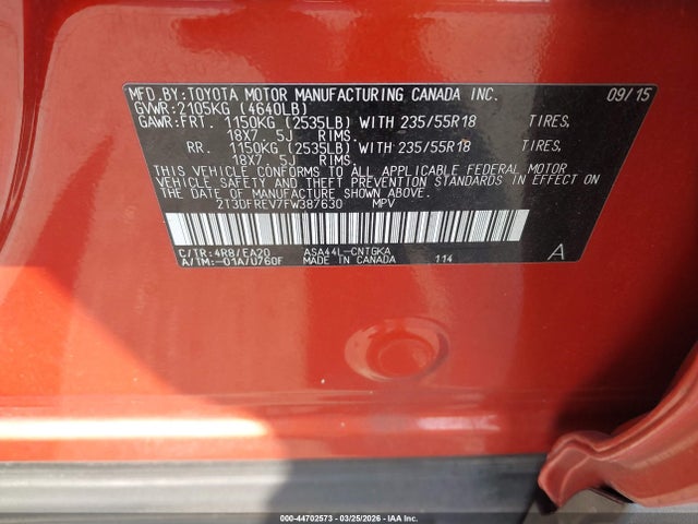 2015 TOYOTA RAV4 2T3DFREV7FW387630 Photo 8