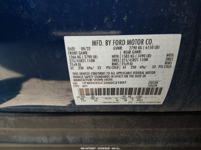 2022 FORD EXPLORER 1FM5K8GC2NGC21057 Photo 8