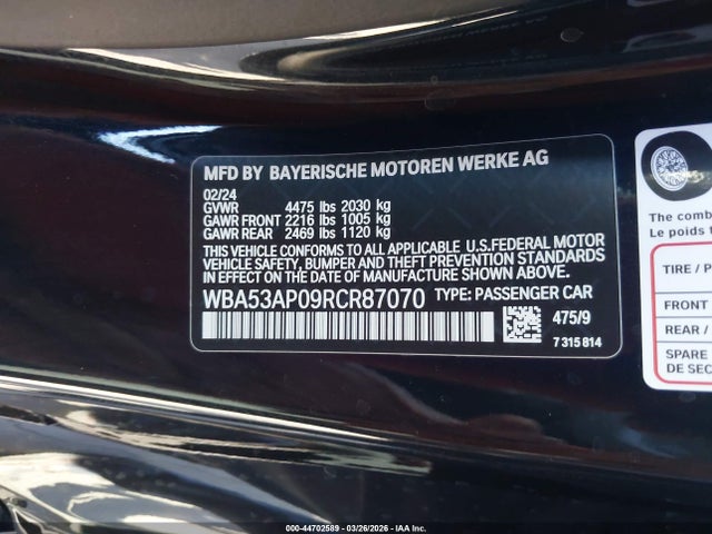 Aukcja sprzedaży 2024 Bmw 430i, vin: WBA53AP09RCR87070, numer aukcji: 44702589