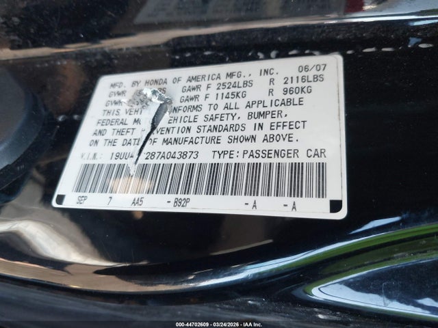 2007 ACURA TL 19UUA66287A043873 Photo 8
