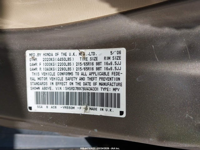 2006 HONDA CR-V SHSRD78976U434331 Photo 8