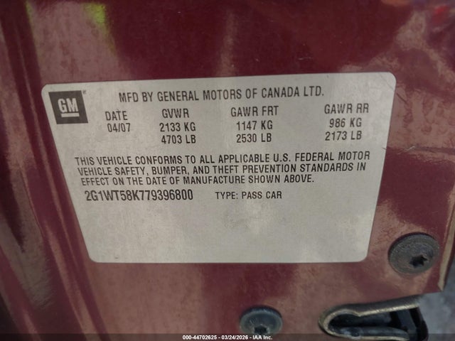 2007 CHEVROLET IMPALA 2G1WT58K779396800 Photo 8
