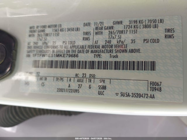 2021 FORD F-150 1FTFW1E51MKE79686 Photo 8