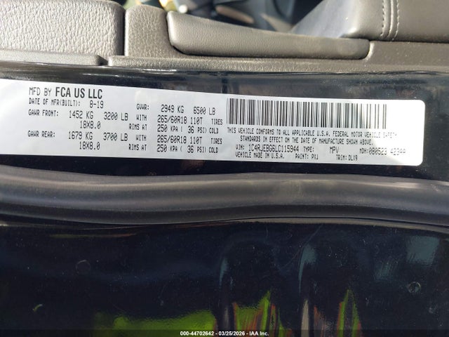 2020 Jeep Grand Cherokee Limited 4x2 მანქანა იყიდება აუქციონზე, vin: 1C4RJEBG6LC115944, აუქციონის ნომერი: 44702642