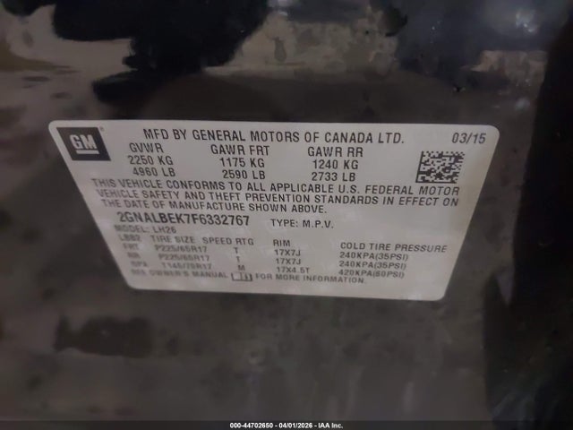2GNALBEK7F6332767 Chevrolet EQUINOX 1LT