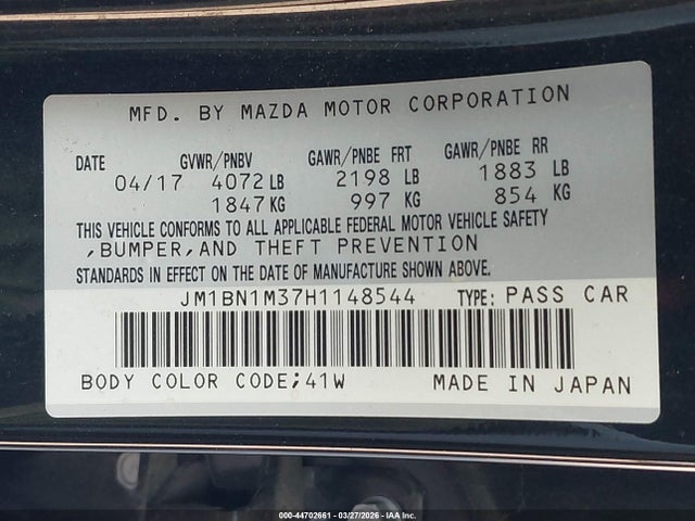 Продажа на аукционе авто 2017 Mazda Mazda3 Grand Touring, vin: JM1BN1M37H1148544, номер лота: 44702661