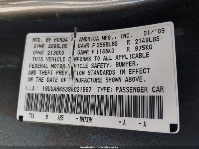Продаж на аукціоні авто 2009 Acura Tl 3.5, vin: 19UUA86539A021997, номер лоту: 44702687