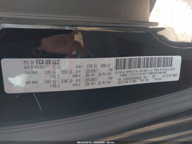 2019 Dodge Grand Caravan Gt მანქანა იყიდება აუქციონზე, vin: 2C4RDGEG4KR606422, აუქციონის ნომერი: 44702715