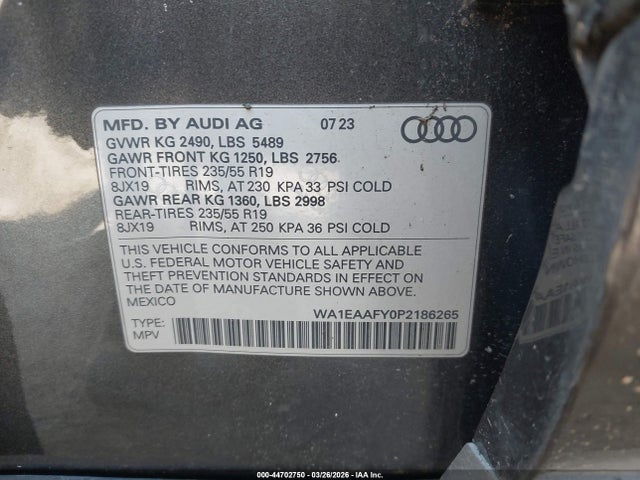 Aukcja sprzedaży 2023 Audi Q5 Premium Plus 45 Tfsi S Line Quattro, vin: WA1EAAFY0P2186265, numer aukcji: 44702750