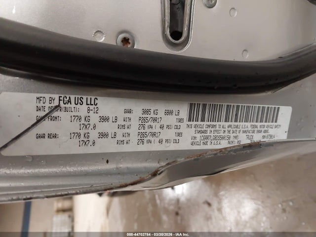 44702784 :رقم المزاد ، 1C6RR7LG8DS500150 vin ، 2013 Ram 1500 Slt مزاد بيع