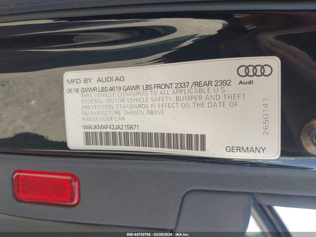 Aukcja sprzedaży 2018 Audi A4 2.0t Tech Ultra Premium/2.0t Ultra Premium, vin: WAUKMAF42JA215871, numer aukcji: 44702785
