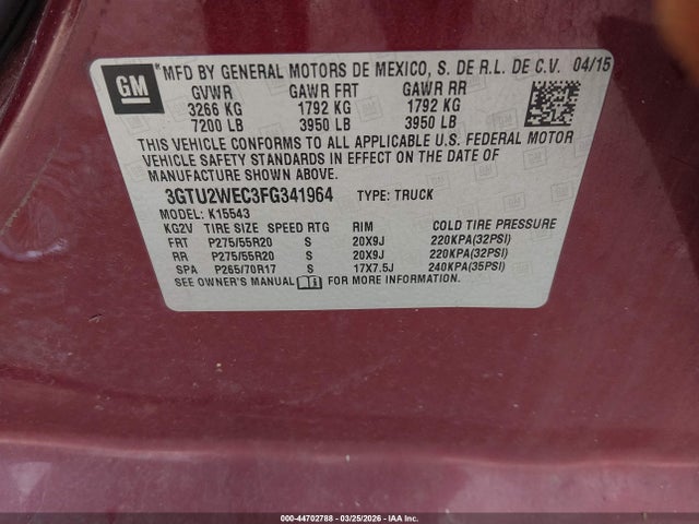 44702788 :رقم المزاد ، 3GTU2WEC3FG341964 vin ، 2015 Gmc Sierra 1500 Denali مزاد بيع
