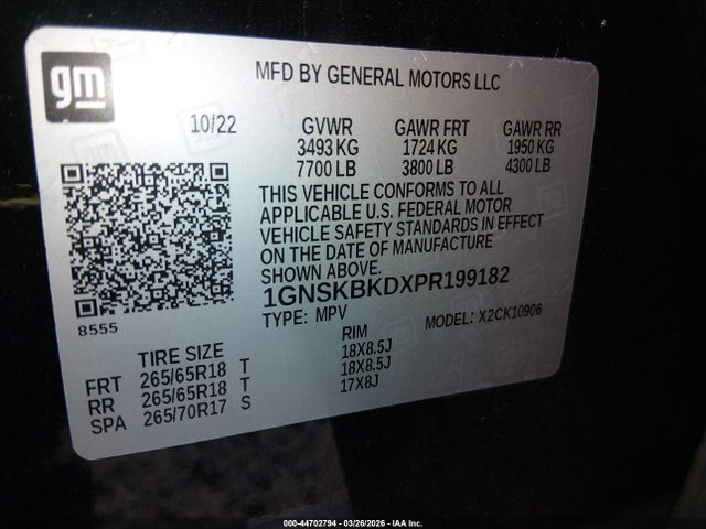 44702794 :رقم المزاد ، 1GNSKBKDXPR199182 vin ، 2023 Chevrolet Suburban 4wd Ls مزاد بيع