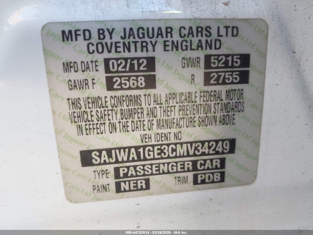 Auction sale of the 2012 Jaguar Xj Supercharged, vin: SAJWA1GE3CMV34249, lot number: 44702814
