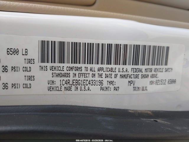 44702818 :رقم المزاد ، 1C4RJEBG1EC433196 vin ، 2014 Jeep Grand Cherokee Limited مزاد بيع
