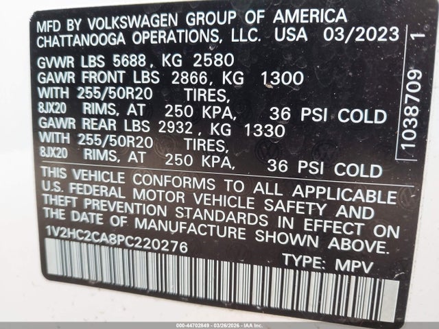 Aukcja sprzedaży 2023 Volkswagen Atlas Cross Sport 2.0t Se W/technology, vin: 1V2HC2CA8PC220276, numer aukcji: 44702849