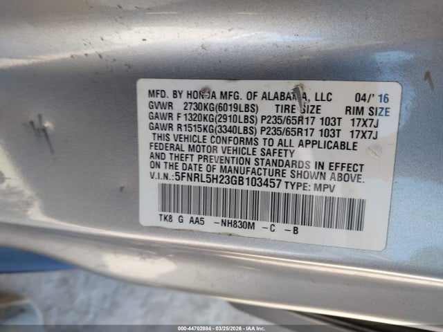 5FNRL5H23GB103457 Honda ODYSSEY LX