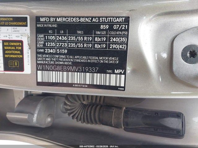 Aukcja sprzedaży 2021 Mercedes-benz Glc 300 4matic Suv, vin: W1N0G8EB9MV319337, numer aukcji: 44702902