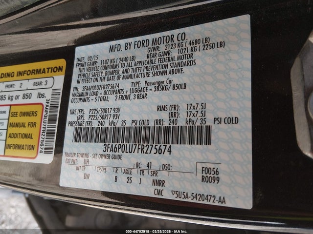 2015 FORD FUSION HYBRID 3FA6P0LU7FR275674 Photo 8