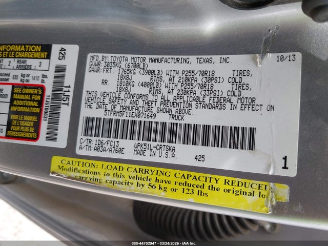 5TFRM5F11EX071649 Toyota Tundra Sr5 4.6l V8