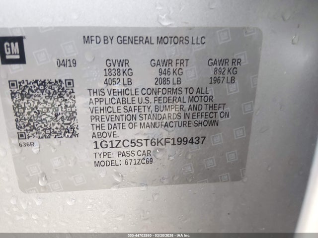1G1ZC5ST6KF199437 Chevrolet Malibu 1fl