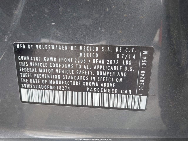 3VW217AU0FM018274 Volkswagen Golf Tsi S 4-door