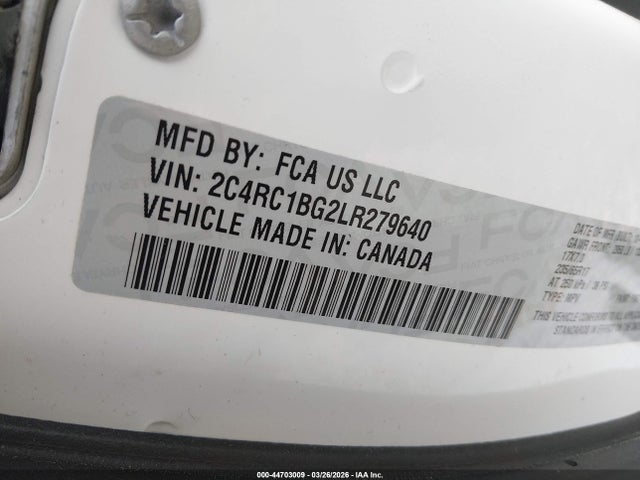 Продажа на аукционе авто 2020 Chrysler Pacifica Touring L, vin: 2C4RC1BG2LR279640, номер лота: 44703009