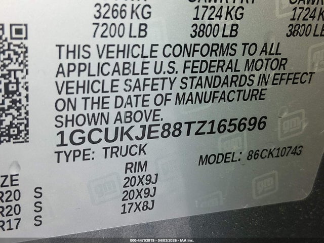 1GCUKJE88TZ165696 Chevrolet Silverado 1500 4wd Standard Bed High Country