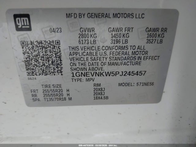 Aukcja sprzedaży 2023 Chevrolet Traverse Awd High Country, vin: 1GNEVNKW5PJ245457, numer aukcji: 44703035