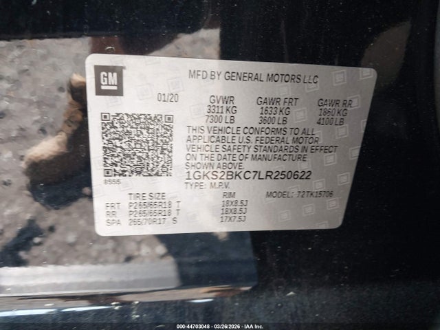 44703048 :رقم المزاد ، 1GKS2BKC7LR250622 vin ، 2020 Gmc Yukon 4wd Slt مزاد بيع