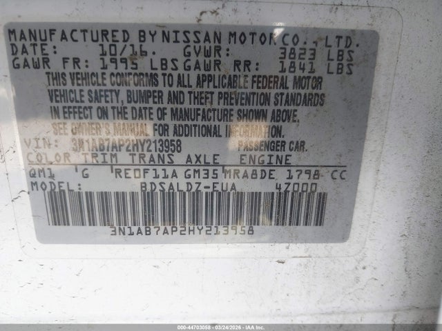 3N1AB7AP2HY213958 Nissan SENTRA SV