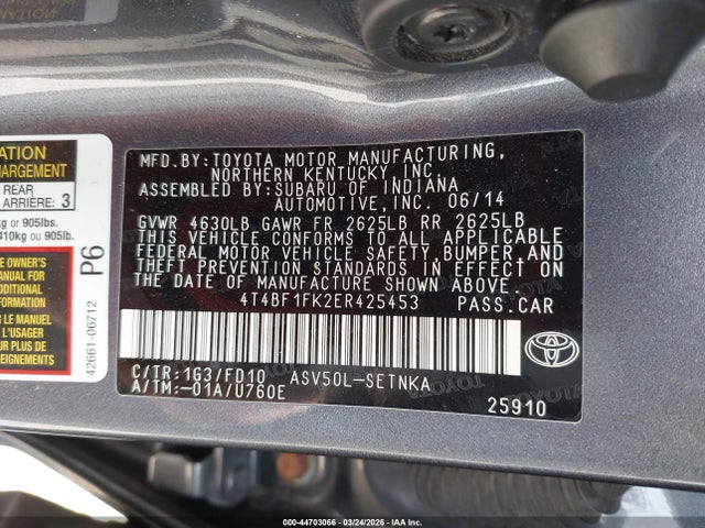 4T4BF1FK2ER425453 Toyota CAMRY LE