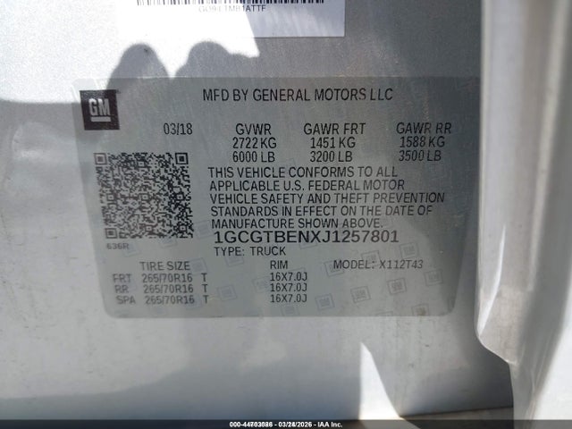 1GCGTBENXJ1257801 Chevrolet Colorado Wt