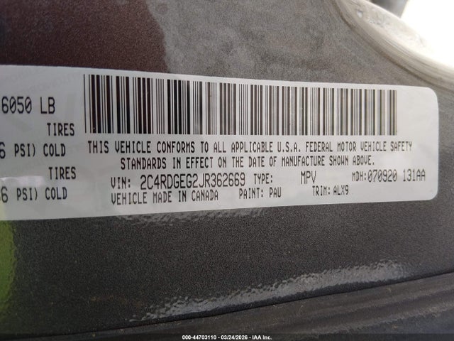 Aukcja sprzedaży 2018 Dodge Grand Caravan Gt, vin: 2C4RDGEG2JR362669, numer aukcji: 44703110
