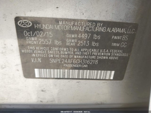 Hyundai SONATA SE 2016 5NPE24AF6GH316218 Image 9
