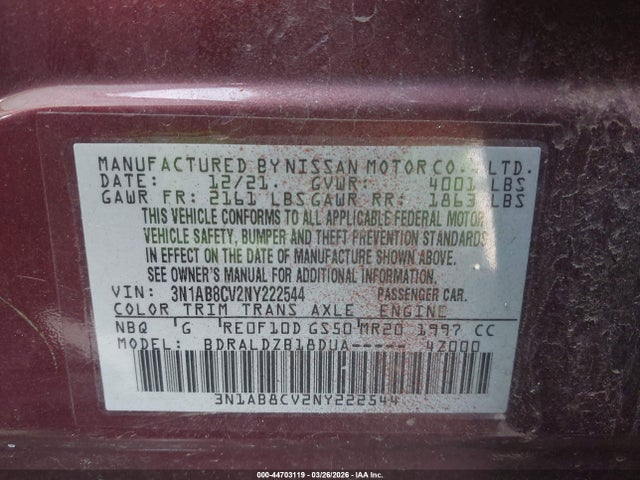 Aukcja sprzedaży 2022 Nissan Sentra Sv Xtronic Cvt, vin: 3N1AB8CV2NY222544, numer aukcji: 44703119