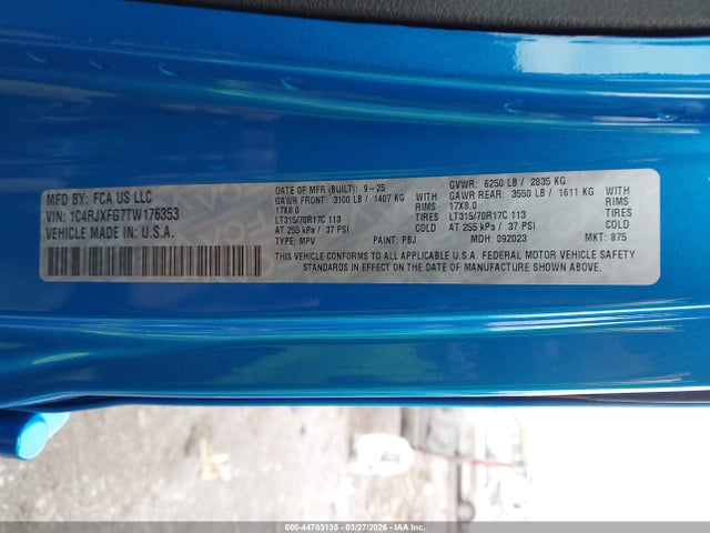 2026 Jeep Wrangler Recon 4x4 მანქანა იყიდება აუქციონზე, vin: 1C4RJXFG7TW176353, აუქციონის ნომერი: 44703135
