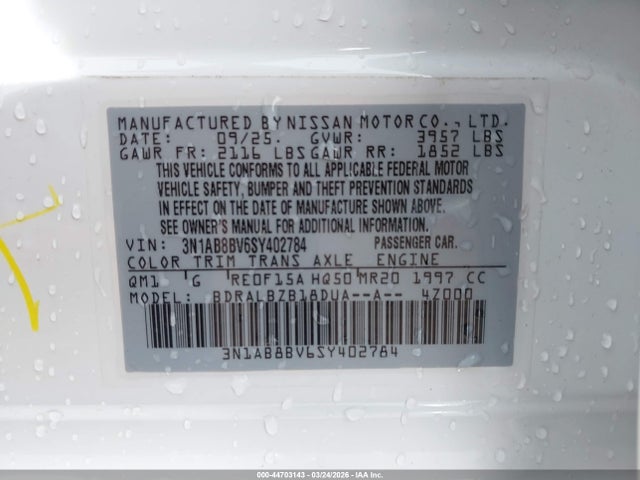 Aukcja sprzedaży 2025 Nissan Sentra S, vin: 3N1AB8BV6SY402784, numer aukcji: 44703143