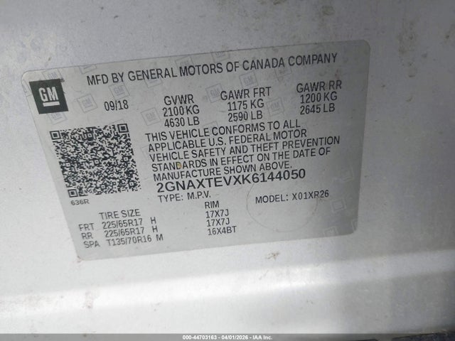 2019 CHEVROLET EQUINOX 2GNAXTEVXK6144050 Photo 8