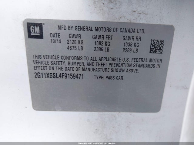Продажа на аукционе авто 2015 Chevrolet Impala 1fl, vin: 2G11X5SL4F9159471, номер лота: 44703177