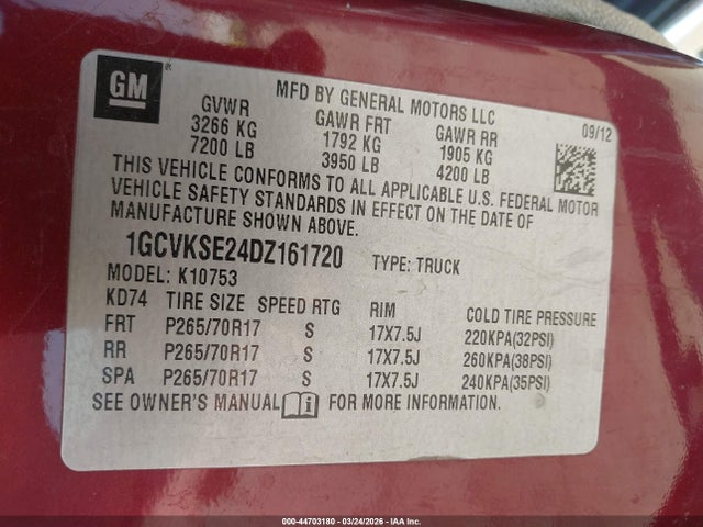 Продажа на аукционе авто 2013 Chevrolet Silverado 1500 Lt, vin: 1GCVKSE24DZ161720, номер лота: 44703180