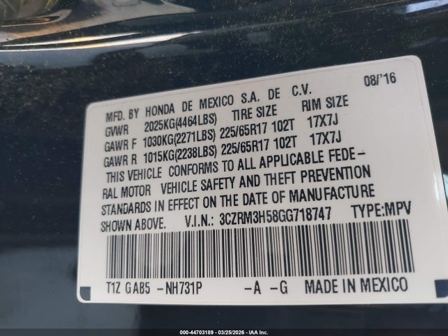 3CZRM3H58GG718747 Honda CR-V EX