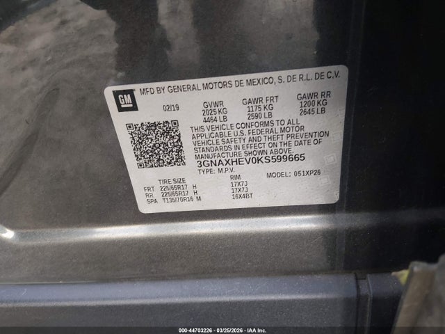 Продаж на аукціоні авто 2019 Chevrolet Equinox Ls, vin: 3GNAXHEV0KS599665, номер лоту: 44703226