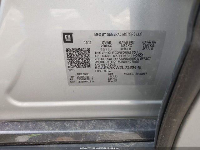 2020 Buick Enclave Awd Essence მანქანა იყიდება აუქციონზე, vin: 5GAEVAKW2LJ180449, აუქციონის ნომერი: 44703236