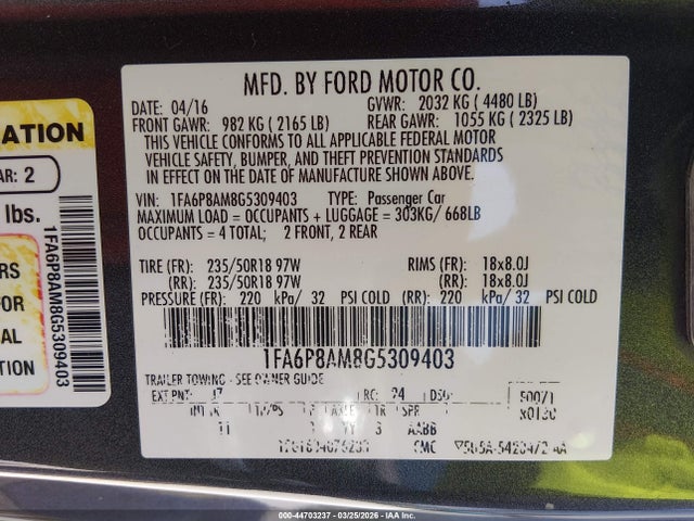 Ford Mustang V6 2016 1FA6P8AM8G5309403 Image 9